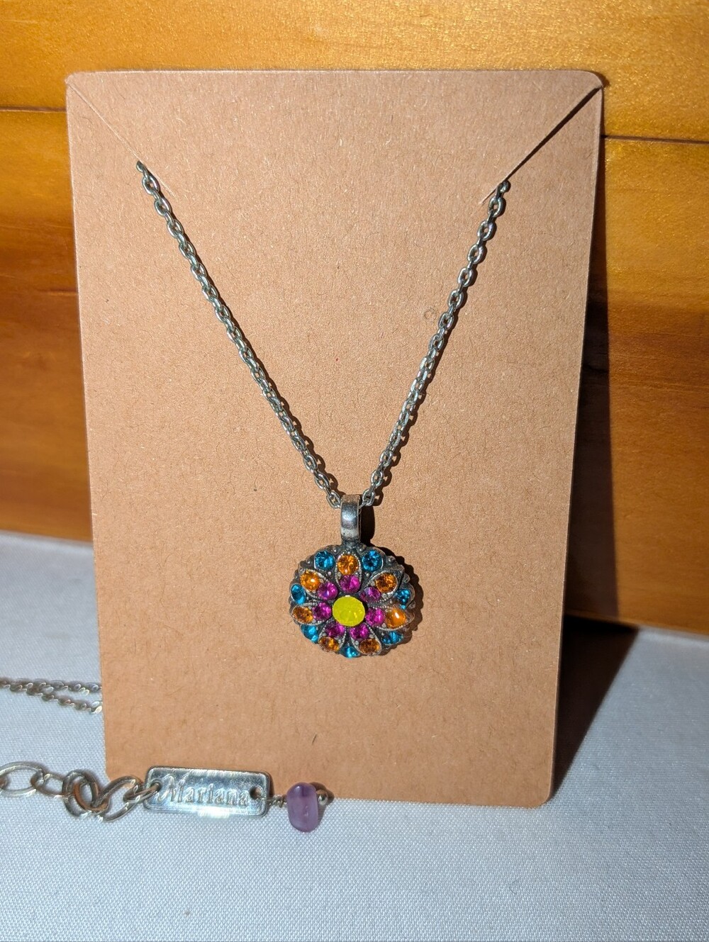 Mariana Multicolor Floral Pendant Necklace - Silver Chain